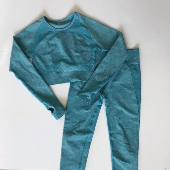 jollmono sport athletic putfit women’s size M blue cropped top leggings - Picture 2 of 7